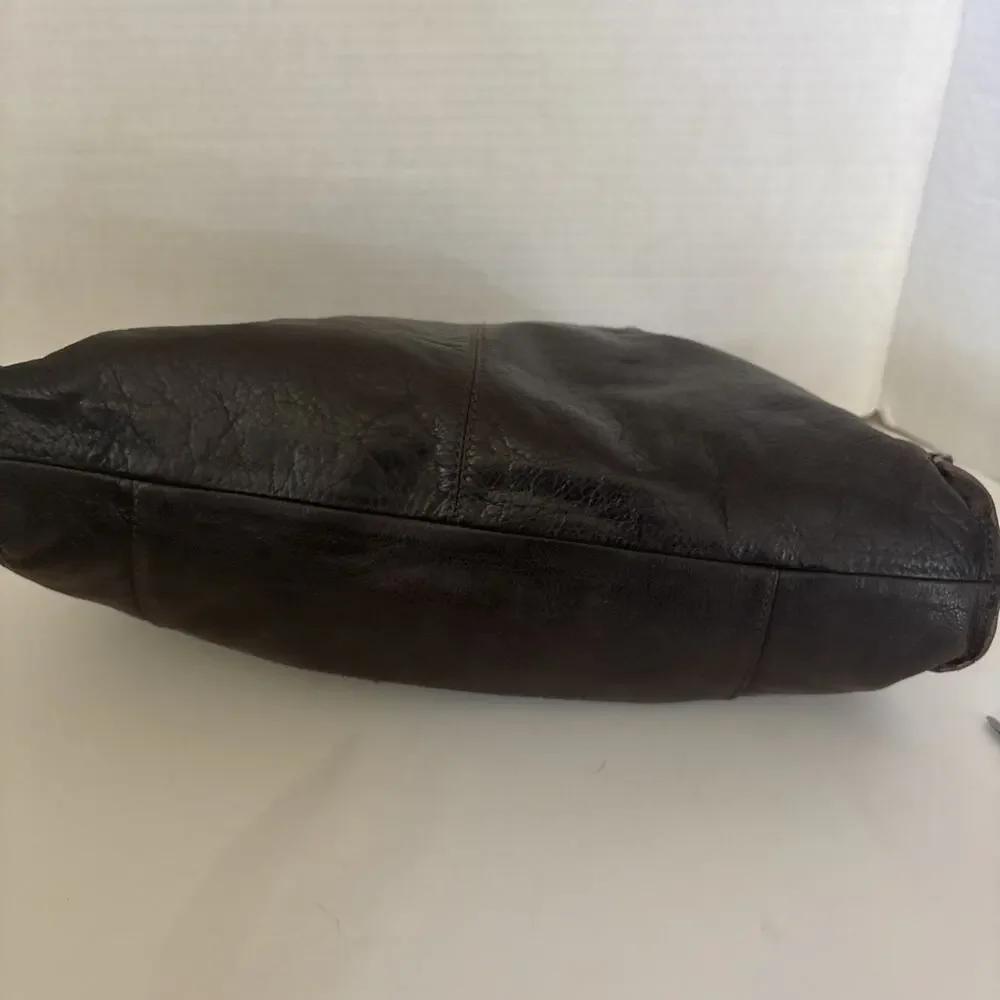 Liz Claiborne Purse Shoulder Bag Dk Brown Leather Lined Zip BOHO Great Cond